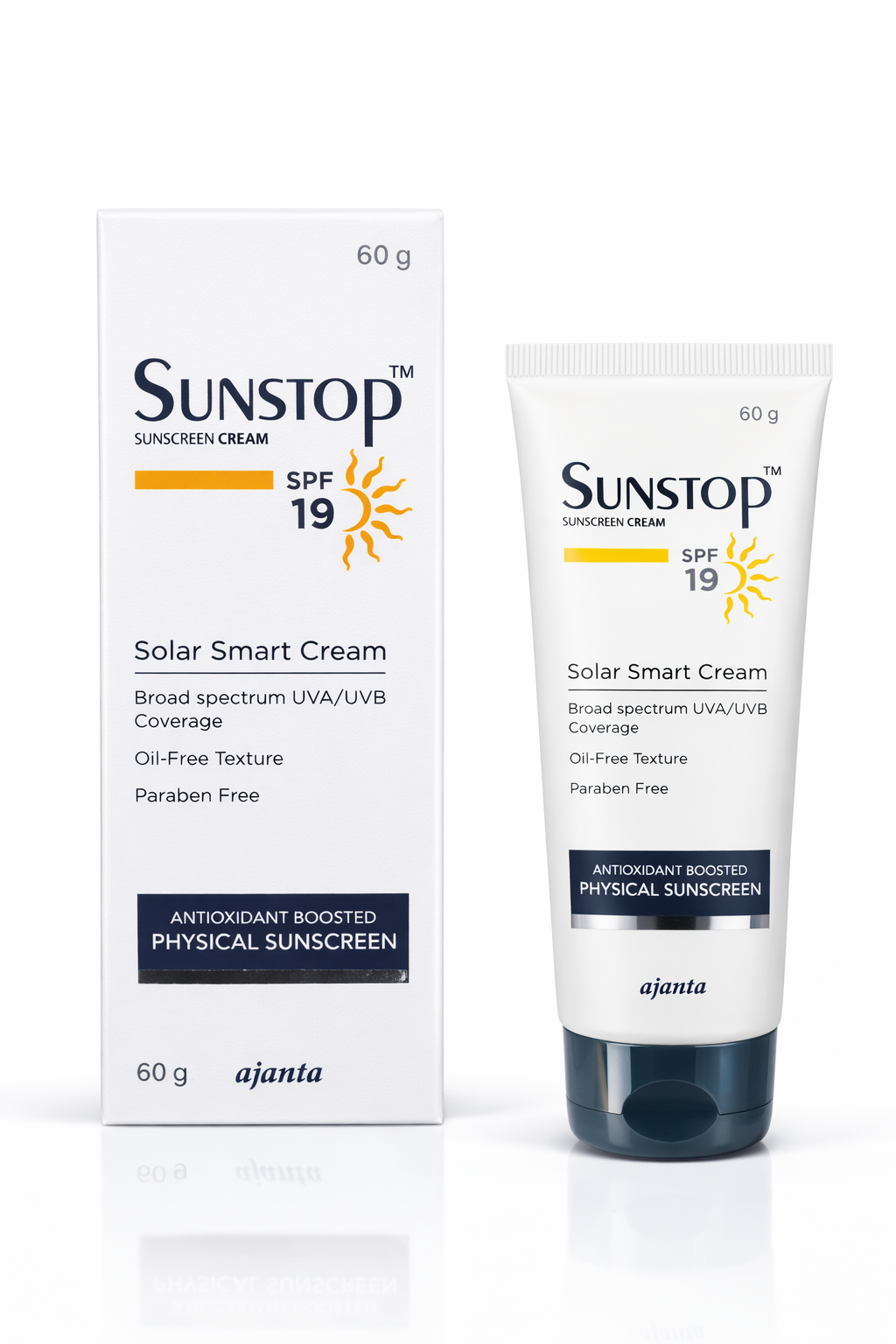 sunstop spf 19 sunscreen cream | solar smart cream | broad spectrum uva/uvb protection | oil-free & paraben-free | 60g