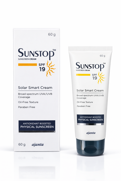 Sunstop SPF 19 Sunscreen Cream | Solar Smart Cream | Broad Spectrum UVA/UVB Protection | Oil-Free & Paraben-Free | 60g