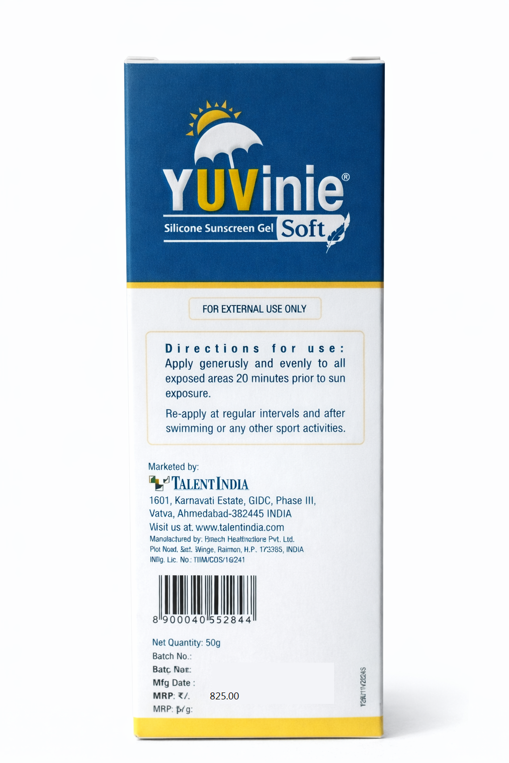 yuvinie silicone sunscreen soft spf 50+ pa+++ | broad spectrum uva uvb protection | blue light & ir shield | lightweight non-greasy formula