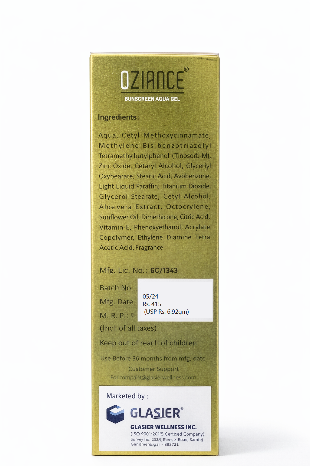 oziance sunscreen aqua gel spf 30+ pa+++