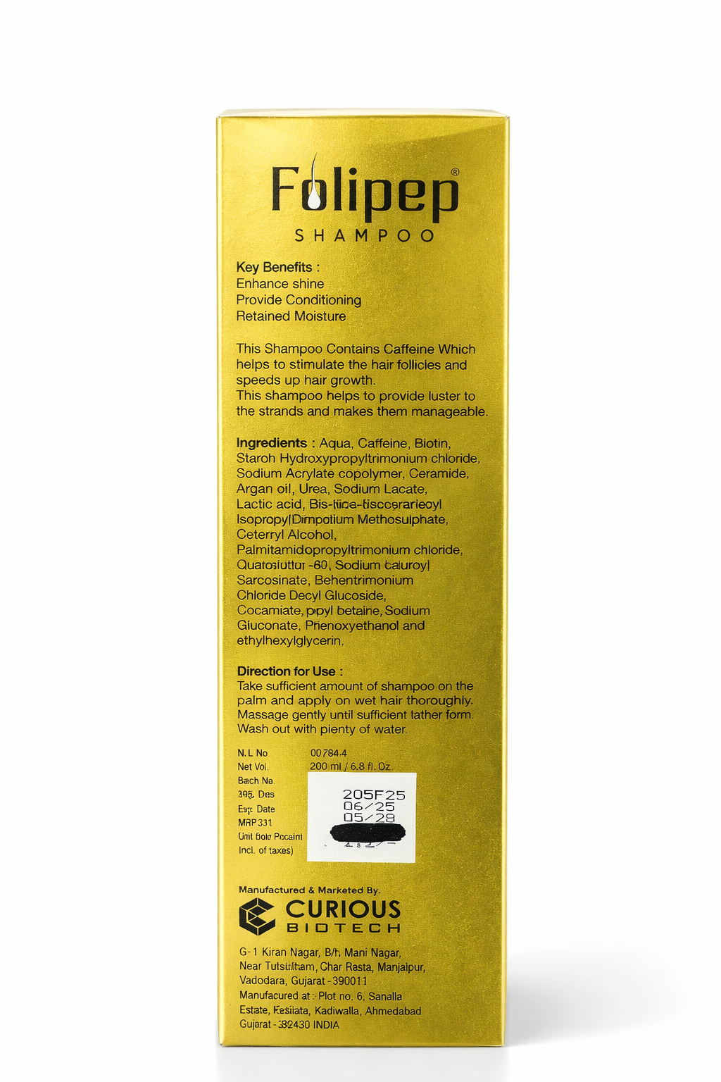 folipep shampoo – sulphate-free daily hair repair formula with caffeine & biotin | 200ml