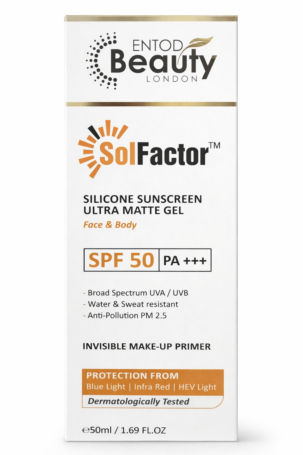 solfactor™ silicone sunscreen ultra matte gel spf 50 | face & body | 50ml