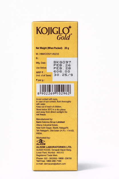 Kojiglo Gold Skin Lightening Cream | Vitamin B3 & C | For Dark Spots & Pigmentation | 20g