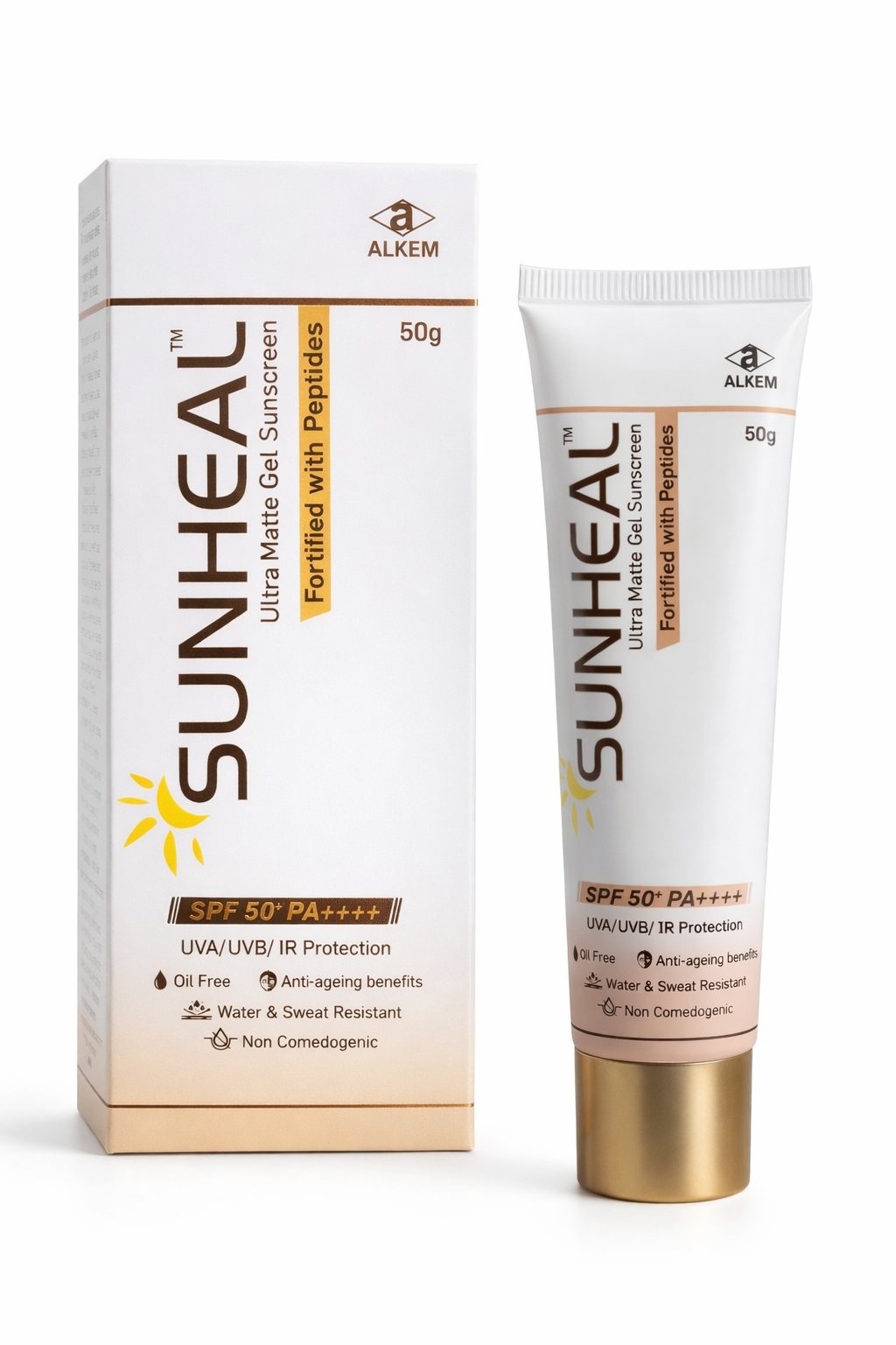 sunheal ultra matte gel sunscreen spf | peptide fortified | 50g