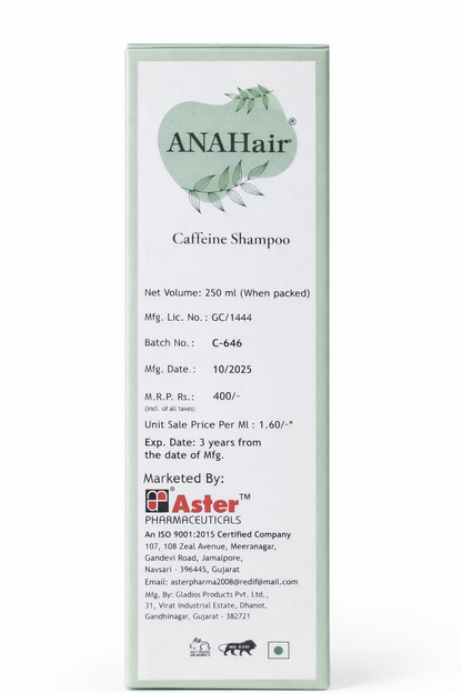 ANAHair Caffeine Shampoo – Anti Hair Fall & Hair Growth Energizer | Strengthens Roots | Paraben-Free (250ml)