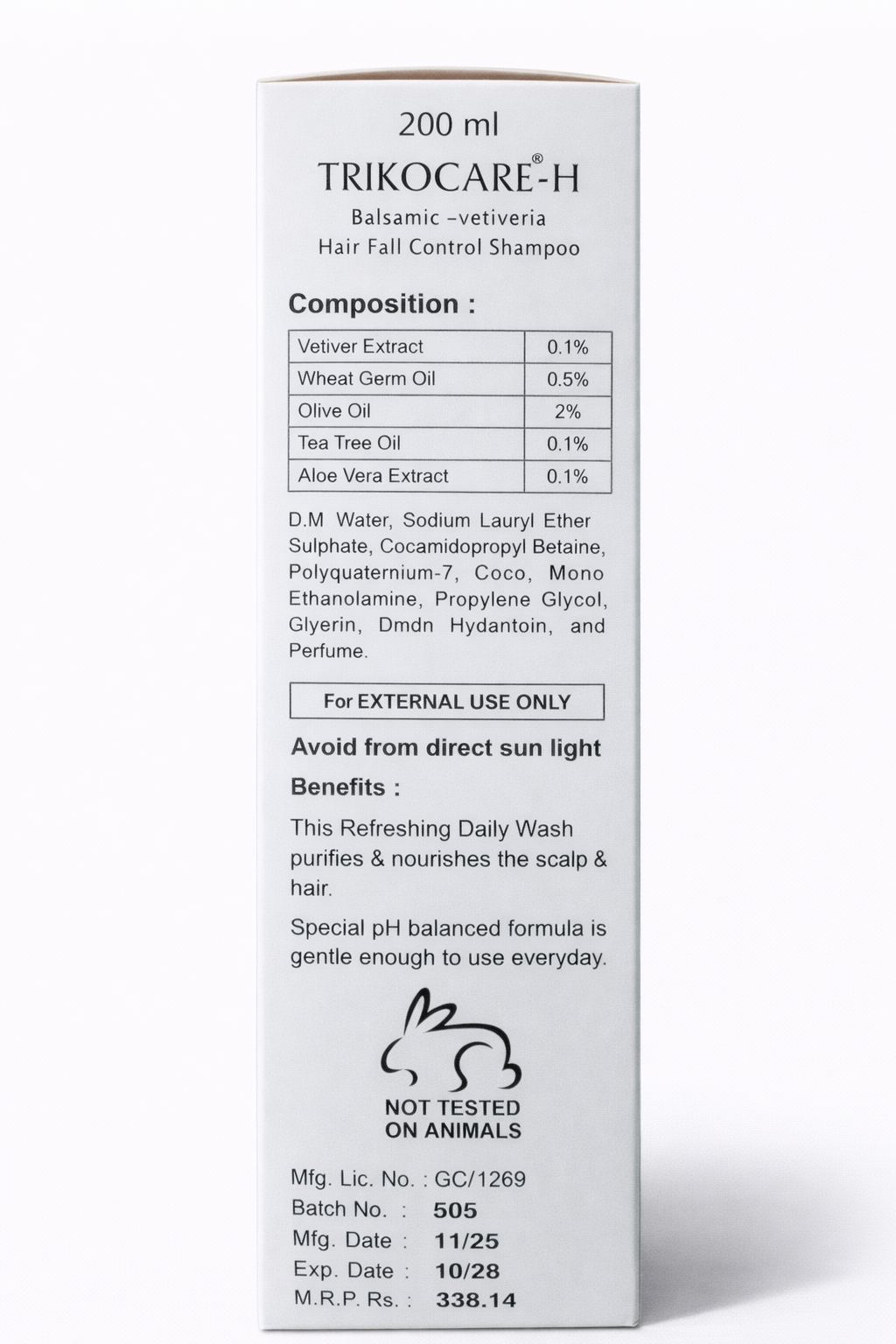 trikocare-h hair fall control shampoo with balsamic-vetiveria & aloe vera – 200ml | ph balanced & paraben-free