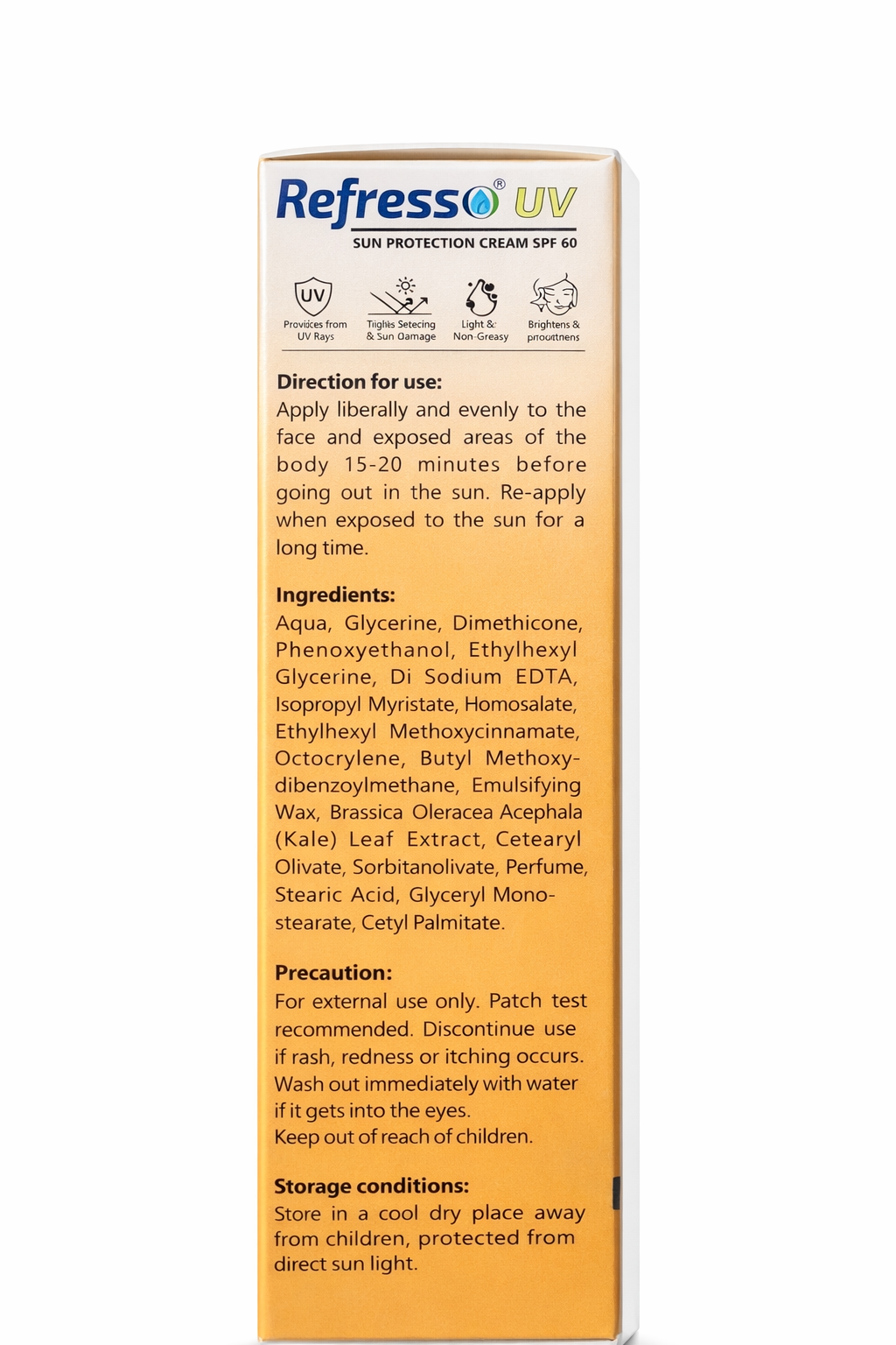 refresso uv sun protection cream spf 60 pa+++ | broad spectrum uva uvb protection, water resistant, non-greasy – 50g