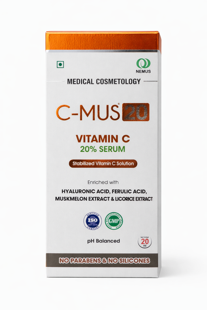 C-MUS Vitamin C 20% Serum | With Hyaluronic Acid, Ferulic Acid & Retinol | Brightening & Anti-Aging | 20ml