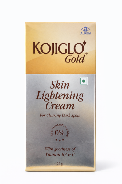 Kojiglo Gold Skin Lightening Cream | Vitamin B3 & C | For Dark Spots & Pigmentation | 20g
