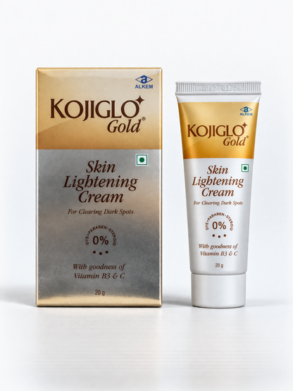 Kojiglo Gold Skin Lightening Cream | Vitamin B3 & C | For Dark Spots & Pigmentation | 20g