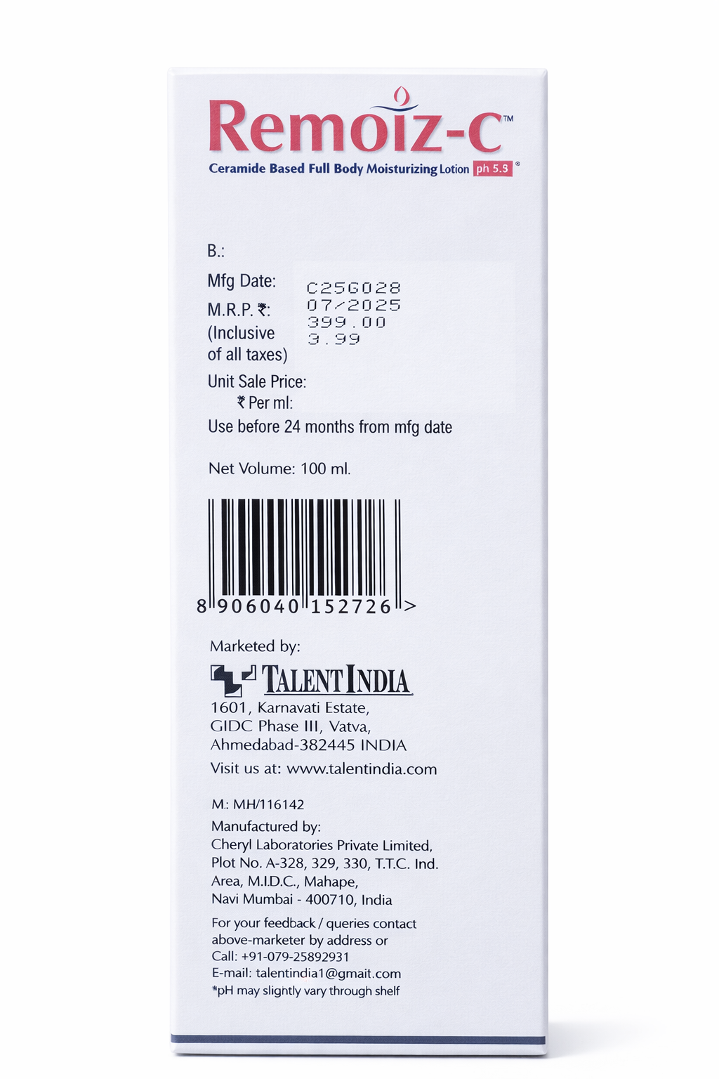 remoiz-c ceramide-based full body moisturizing lotion | 100ml