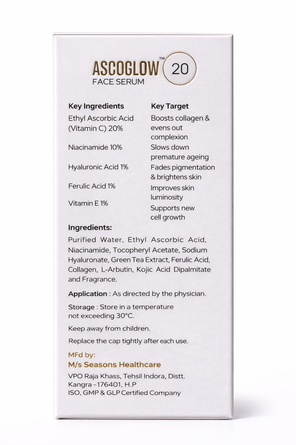 ascoglow™ 20 vitamin c face serum – brightening & anti-aging formula with hyaluronic acid & ferulic acid (20ml)