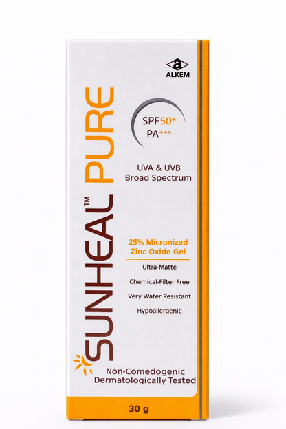 Sunheal Pure SPF 50+ PA++++ Sunscreen Gel | 25% Zinc Oxide | Ultra Matte | Broad Spectrum UVA/UVB Protection | Water Resistant | Non-Comedogenic (30g)