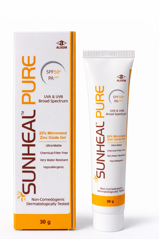 Sunheal Pure SPF 50+ PA++++ Sunscreen Gel | 25% Zinc Oxide | Ultra Matte | Broad Spectrum UVA/UVB Protection | Water Resistant | Non-Comedogenic (30g)