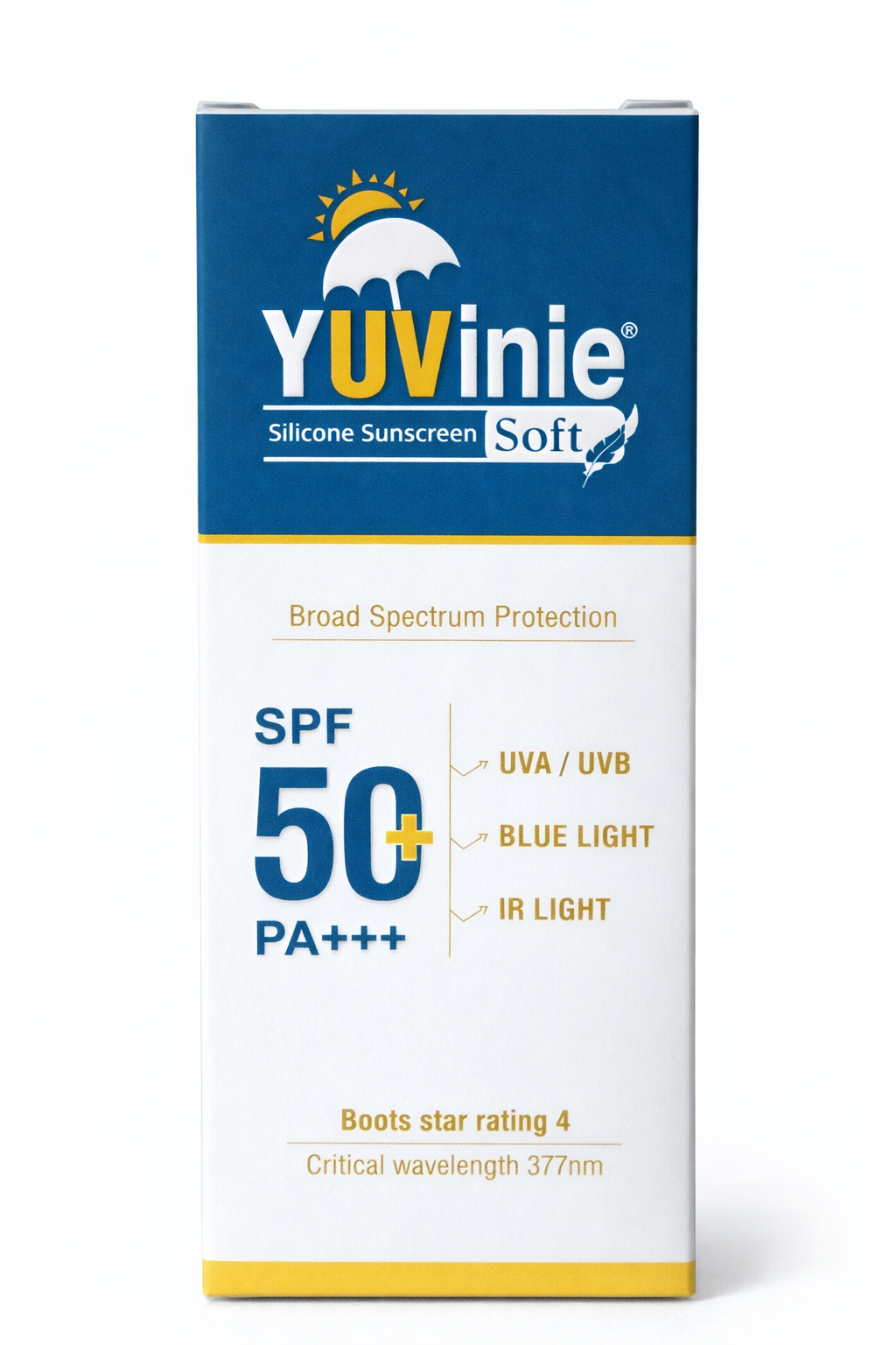 yuvinie silicone sunscreen soft spf 50+ pa+++ | broad spectrum uva uvb protection | blue light & ir shield | lightweight non-greasy formula
