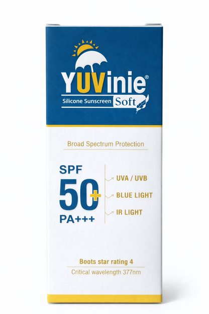 YUVinie Silicone Sunscreen Soft SPF 50+ PA+++ | Broad Spectrum UVA UVB Protection | Blue Light & IR Shield | Lightweight Non-Greasy Formula