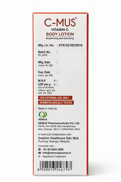 C-MUS Vitamin C Body Lotion | Brightening & Hydrating | Paraben-Free | 100g / 250g