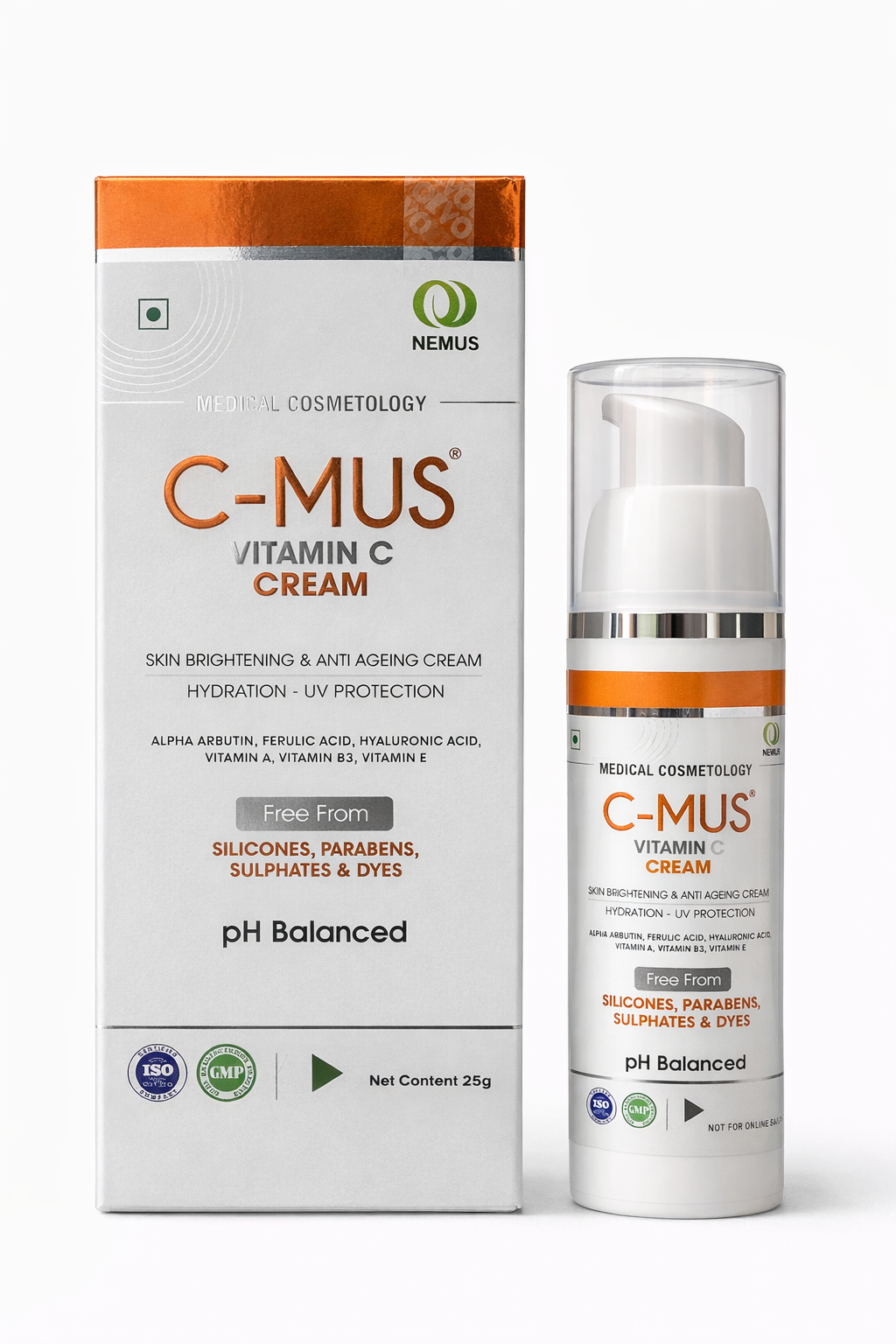 c-mus vitamin c cream | skin brightening & anti-ageing | with alpha arbutin, ferulic acid & hyaluronic acid | 25g