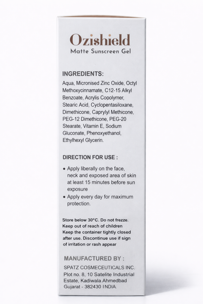 Ozishield Matte Sunscreen Gel – SPF 50+ PA+++ | With 10% Micronised Zinc Oxide – 60g