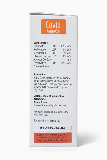 Cuvia® AquaGel SPF-30 | Broad Spectrum UV Protection with Octinoxate, Avobenzone, Oxybenzone & Titanium Dioxide | 50g | Paraben-Free | Canixa