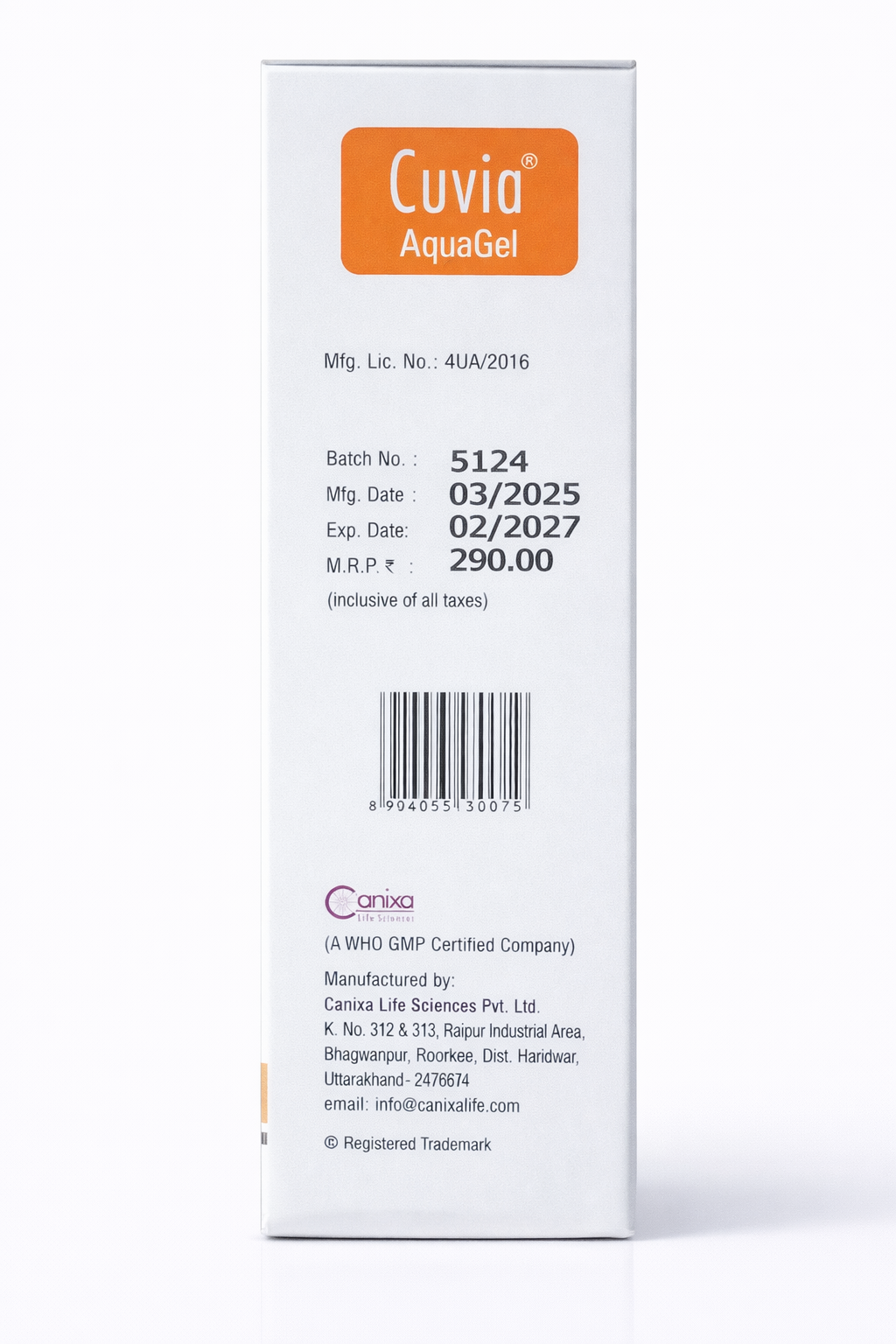 cuvia® aquagel spf-30 | broad spectrum uv protection with octinoxate, avobenzone, oxybenzone & titanium dioxide | 50g | paraben-free | canixa