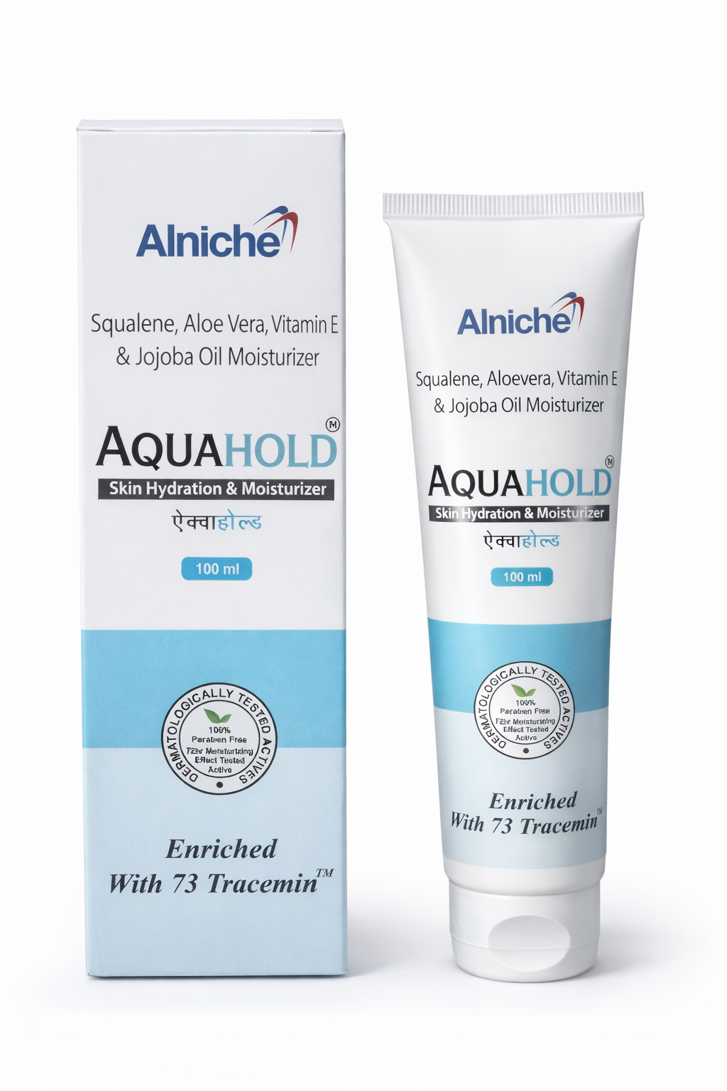 aquahold skin hydration & moisturizer lotion – 100 ml | with squalene, aloe vera, vitamin e & jojoba oil | enriched with 73 tracemins