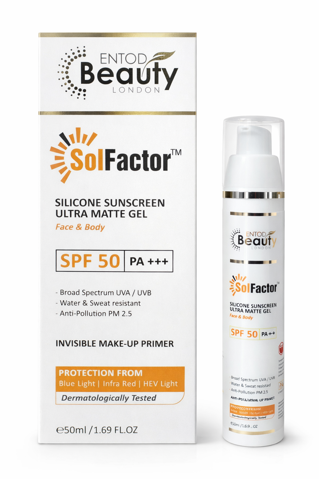 solfactor™ silicone sunscreen ultra matte gel spf 50 | face & body | 50ml