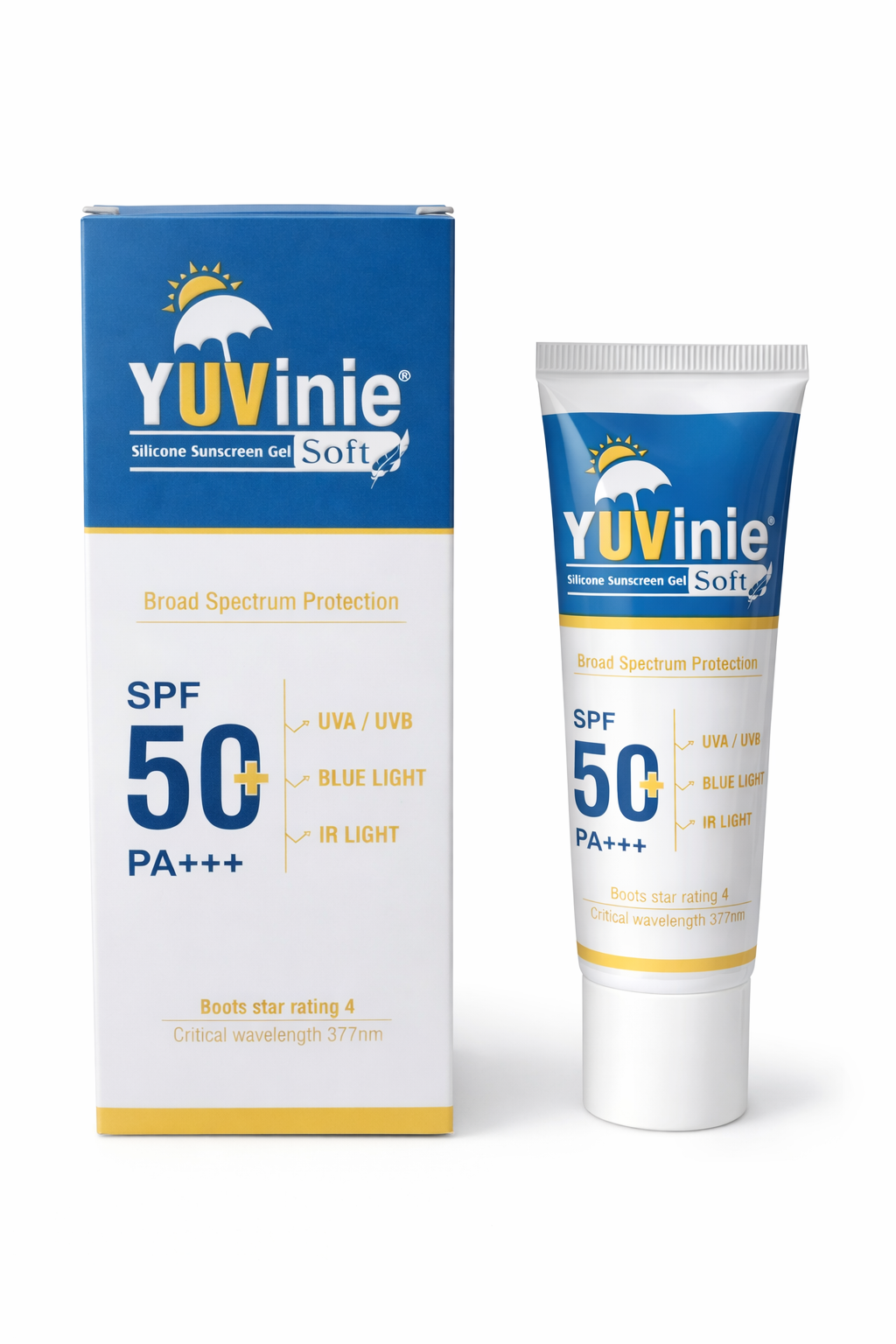 yuvinie silicone sunscreen soft spf 50+ pa+++ | broad spectrum uva uvb protection | blue light & ir shield | lightweight non-greasy formula