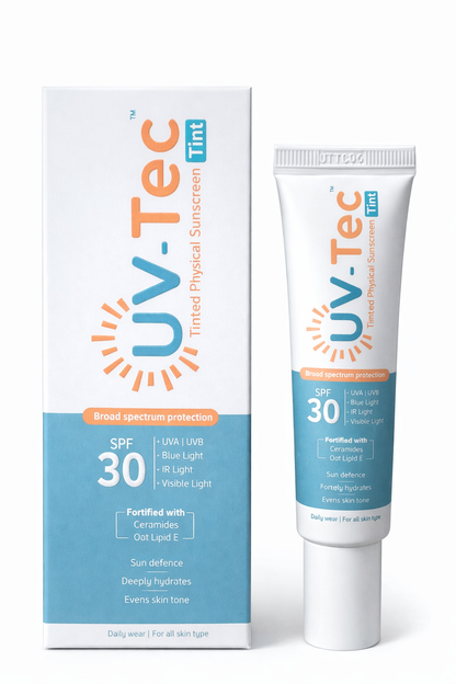 UV-Tec™ Tinted Physical Sunscreen Cream – SPF 30 PA++ | Broad Spectrum Sun Defense with Ceramides & Oat Lipid E | 30g