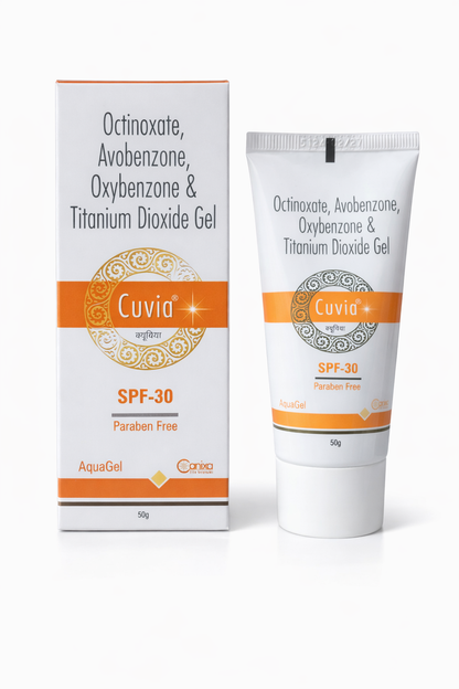 Cuvia® AquaGel SPF-30 | Broad Spectrum UV Protection with Octinoxate, Avobenzone, Oxybenzone & Titanium Dioxide | 50g | Paraben-Free | Canixa
