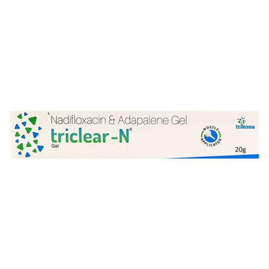 Triclear-N Gel | Nadifloxacin 1% + Adapalene 0.1% | Anti-Acne Gel with Applicator | 20g
